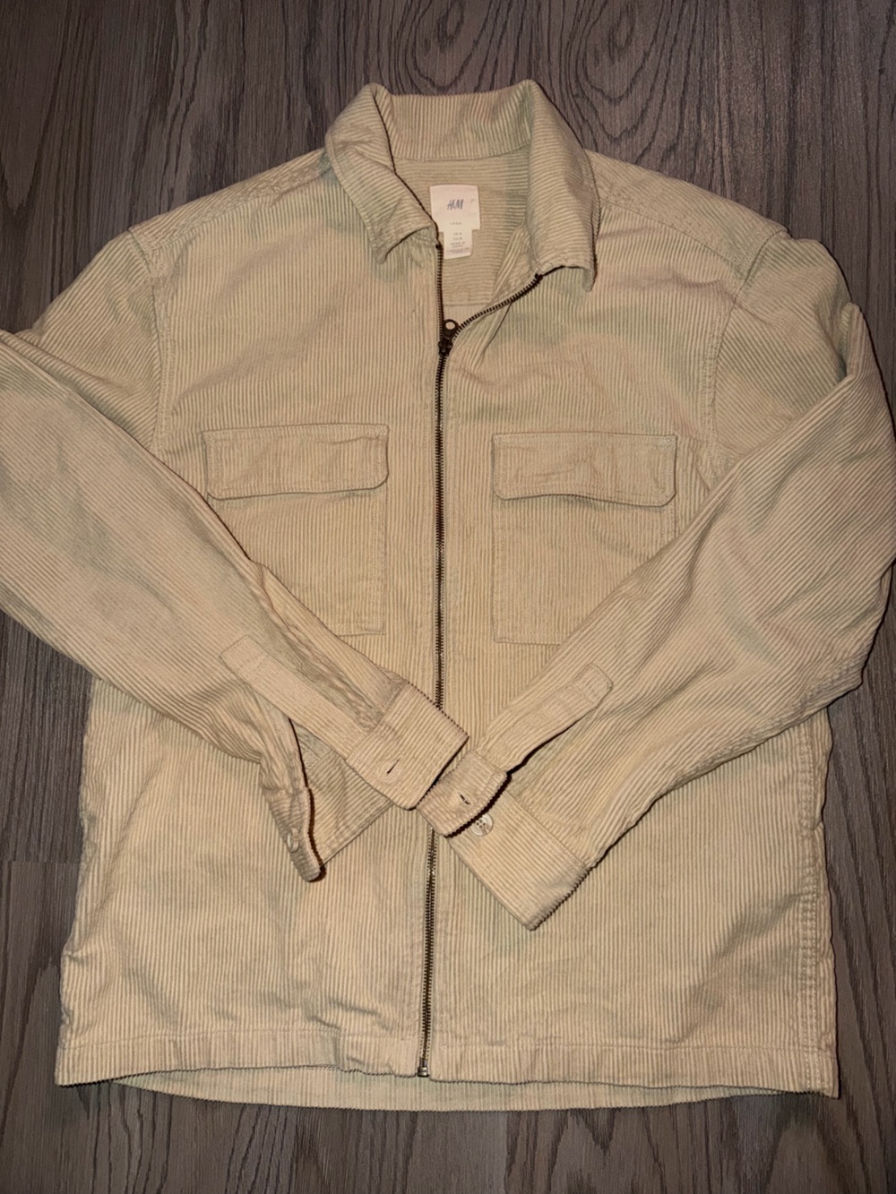 H&M Beige Corduroy Zip-Up Shirt Jacket